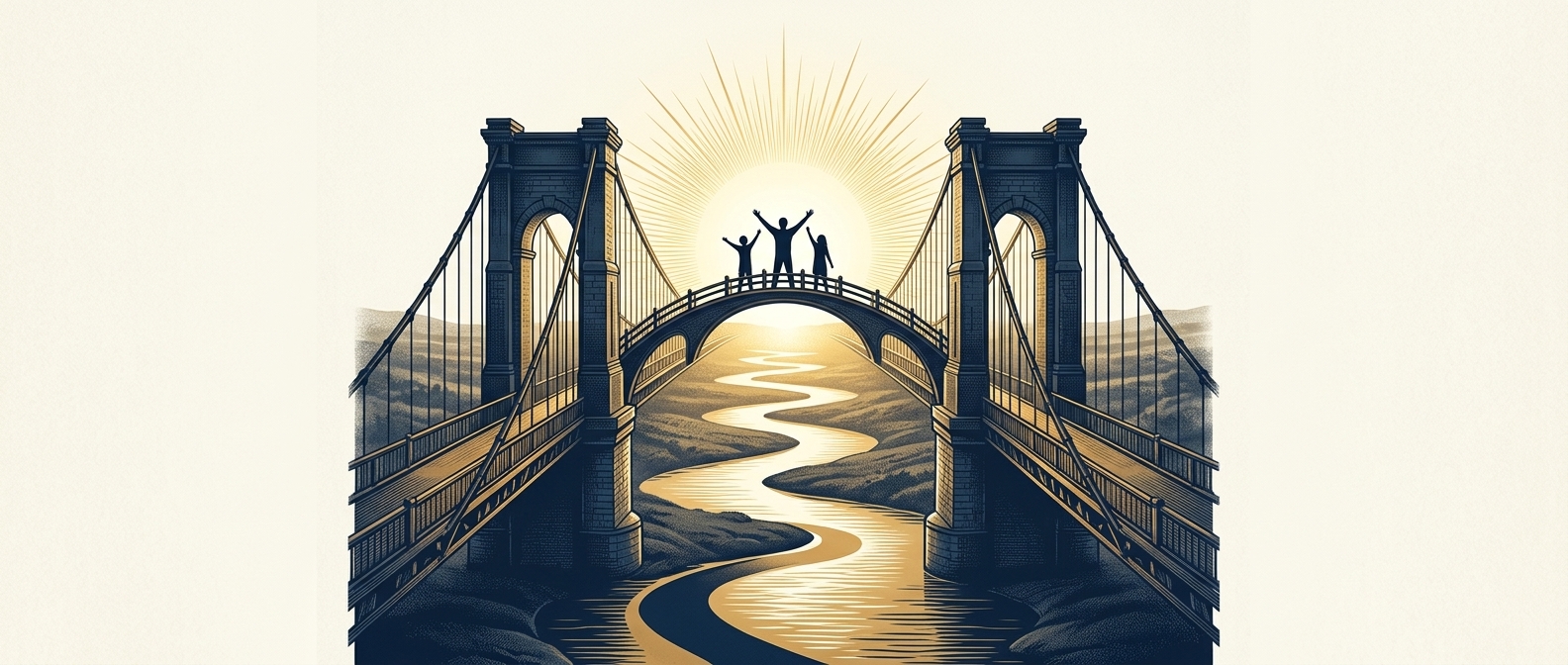 Conceptual illustration of a bridge and winding path.